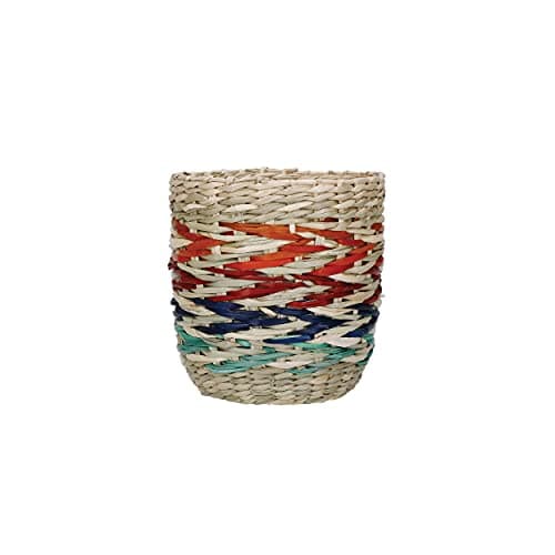 Image of KitchenCraft Seagrass Plant Basket, Indoor Plant Pot, Woven Planter with Rainbow Striped Design, 11 x 11 x 11cm
