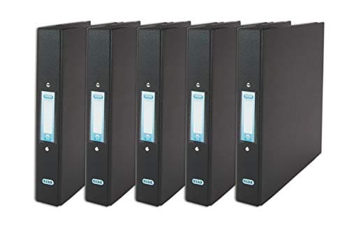 Image of Elba A4 Black Ring Binders, 35mm Spine, 250 sheet Capacity, Plastic on Board, 5-Pack for Office, School and Home Organisation