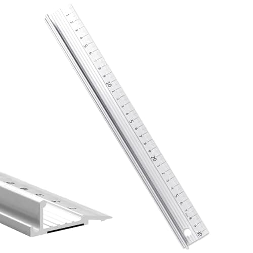 Image of 30cm Aluminium Metal Ruler for Cutting with Raised Handle & Non-Slip Base - Safety Edge Measuring Tool for Craft, DIY and Precision Work