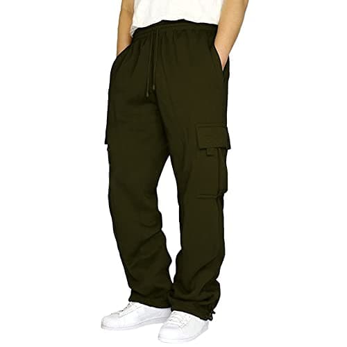 Image of Sprifloral Mens Casual Cargo Work Trousers Fleece Jogging Bottoms Jogger Sweatpant with Pockets Green M