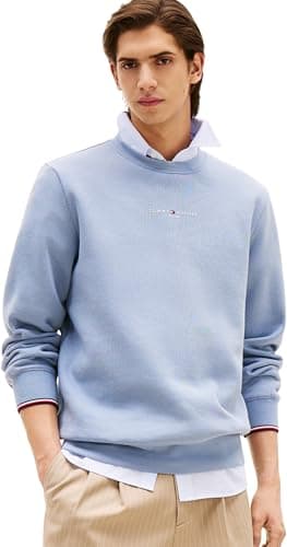 Image of Tommy Hilfiger Men’s Logo Crew Neck Sweatshirt, Blue (Brisk Blue), XS