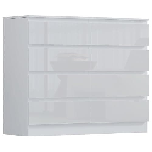 Image of Nera Gloss 8 Drawer Chest of Drawers Wooden Dresser for Bedroom Furniture Storage (Gloss White (Matt White))