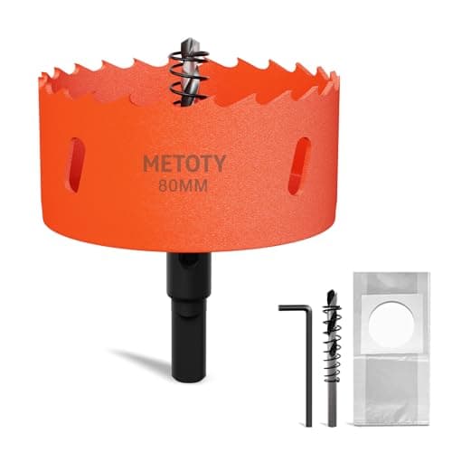 Image of METOTY 80mm Bi-Metal Hole Saw,Universal HSS M42 Hole Saws,with Triangular Shaft Adapter and Centring Drill, One Free Dust Bag for Aluminum, Metals, Plastics, Acrylic Glass, Wood, Gypsum board