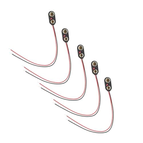 Image of 9 Volt Battery Connector (Pack of 5) – 9V PP3 Batteries Clip Connectors with 15cm Leads Cables T-type Battery Adapter