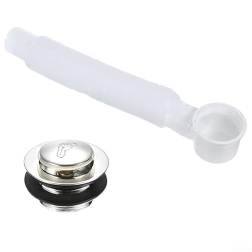Image of Bathtub Waste Set with Siphon Overflow Drain | Brass and Plastic Tub Drain Assembly for Efficient Bathroom Drainage | White and Silver Finish | For Easy Installation Kit Included