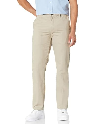 Image of Amazon Essentials Men's Slim Fit Wrinkle-Resistant Flat-Front Work Chino Trousers, Khaki Beige, 42W / 28L