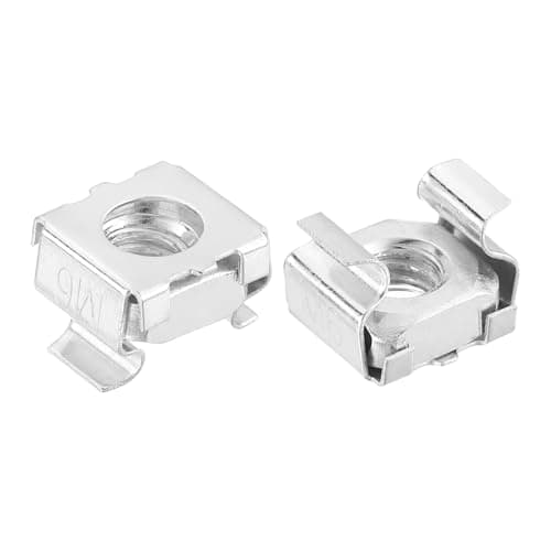 Image of sourcing map M6 x 1mm Cage Nut, 50Pcs Snap-in Cage Nuts, Carbon Steel Zinc Plated Metric Nut for Server Rack Cabinet, Silver