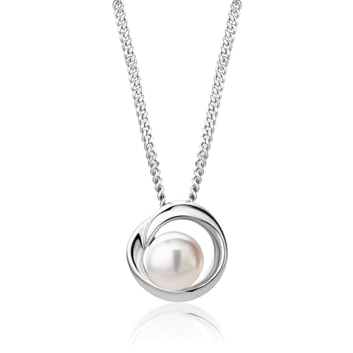 Image of MIORE Silver Necklaces for Women with 8.00mm White Freshwater Pearl Pendant in 925 Sterling Silver with 45cm Curb Chain, Hypoallergenic Pendant Necklace, Handmade Jewellery with Jewellery Box