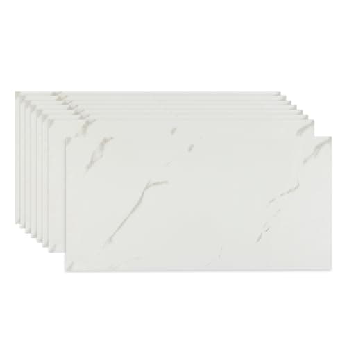 Image of Fantasnight Tile Stickers White 60x30cm 10pcs, Self Adhesive Wall Tiles Marble, Peel and Stick Wall Waterproof, Removable Stick on for Kitchen Backsplash Bathroom