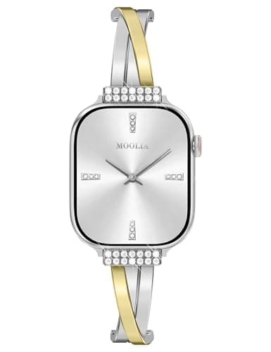 Image of Wearlizer Dressy Bracelet Compatible with Apple Watch Straps 41/40/38/42mm Women, Diamond Stainless Steel Metal Jewelry Chain Band for iWatch Ultra SE Series 11 10 9 8 7 6 5 4 3 2 1 Silver/Gold