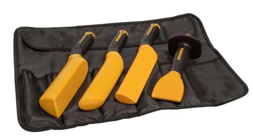 Image of Roughneck Pro Lead Dressing Set – Roofing Tool Kit with Dresser, Bossing Stick, Setting-in Stick & Chasing Wedge in Fabric Roll for Shaping & Forming Lead, Copper, Zinc & Aluminium Roofing