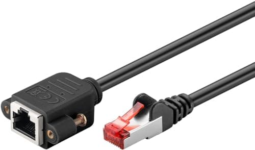 Image of Goobay 65637 CAT6 (CU) S/FTP (PiMF)/CAT 6 Extension Cable for Ethernet Cable / RJ45 Plug to RJ45 Plug with Mounting Flange / 250MHz / 1m, Black - 65637