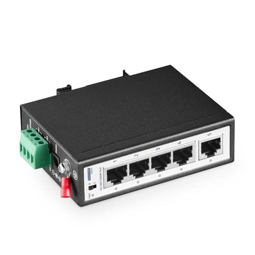 Image of YuLinca 5 Port Mini Gigabit Industrial DIN-Rail Switch, 4 x 100/1000Mbps Ports,1 Gigabit Uplink, Din Rail & Wall Mount Included, Unmanaged IP30 (-40~185°F) Hardened Industrial Ethernet Switch