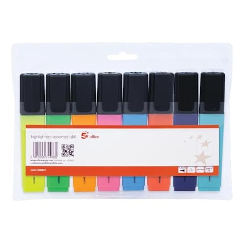 Image of 5 Star Office Highlighter Pens Chisel Tip 1-5mm Line 8 Assorted Colours