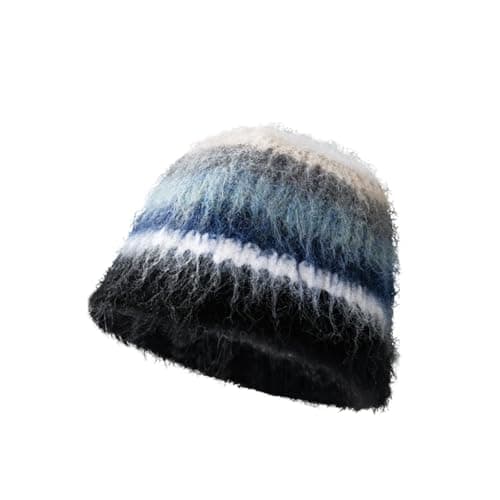 Image of BAIMORE Women's Fall Winter Mohair Striped Skull Cap Fuzzy Ombre Knit Wool Beanie, Black, One Size