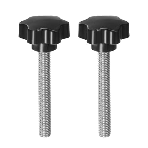 Image of sourcing map 2pcs Star Knobs M12 x 100mm 304 Stainless Steel Threaded Stud 46mm Plastic 6-Star Head Hand Tightening Thumb Screw Clamping Jig Knob Handle, Black