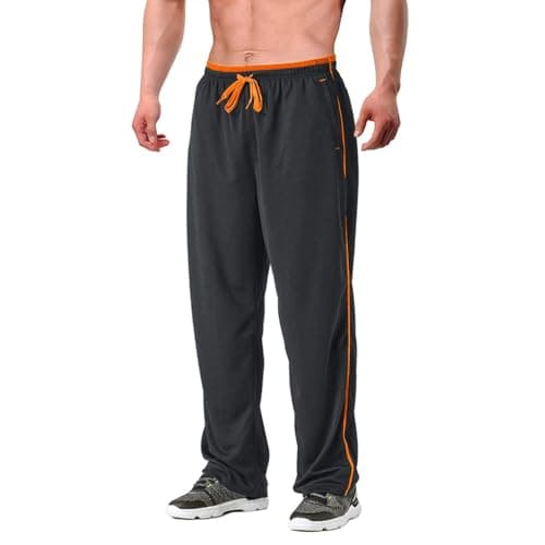 Image of EKLENTSON Men's Jogging Trousers Lightweight Open Hem Athletic Pant Loose Fit Tracksuit Bottoms with Zipper Pockets Grey-Orange