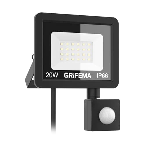 Image of GRIFEMA 20W LED Security Lights Outdoor with Motion Sensor, 2200LM, 6500K Cool White, IP66 Waterproof, Adjustable 180° Bracket for Garden, Garage, Yard & Security Lighting, No Plug