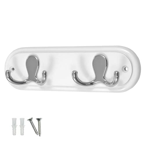 Image of keypak Door Wall Mounted Robe Coat Rack with 2 Double Hooks, Small 22cm Jacket Hanger (White)