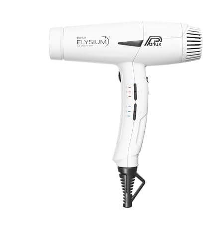 Image of Parlux Elysium Mini Hair Dryer. Memory Function Styling with 3 Speed & 3 Heat Settings. Lightweight & Compact Ionic Professional Hairdryer for Home & Salon Use. with 3 Styling Nozzles (White)