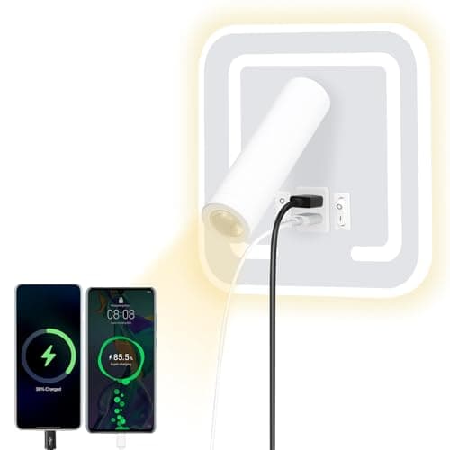 Image of HUIZHOU Reading Wall Mounted 3W+9W LED Reading Lamp,USB Charging Port,3000K Rotating Bedside Lamp Suitable for Bedroom, Stairs, Hallways, Offices (Square White)