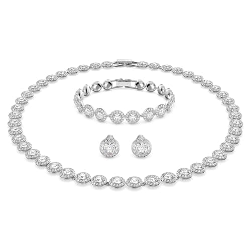 Image of Swarovski Angelic set, Round cut, White, Rhodium plated