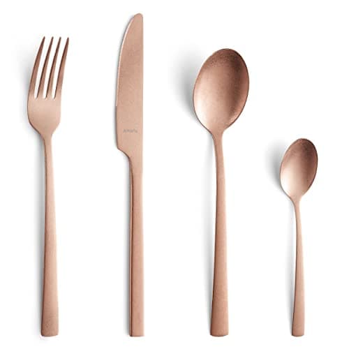 Image of Amefa Manilla Cutlery Set 16 Pieces Copper PVD Coating Stainless Steel Cutlery Set for 4 People Blade Steel 13/0, Stainless Steel 18/0 with Knife, Fork, Spoon and Coffee Spoon