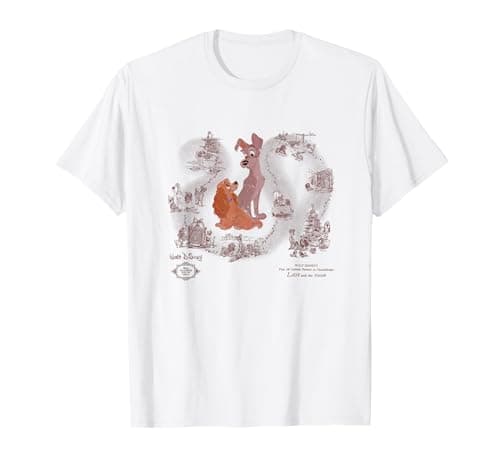 Image of Disney Lady and the Tramp Retro Vintage Art Distressed T-Shirt
