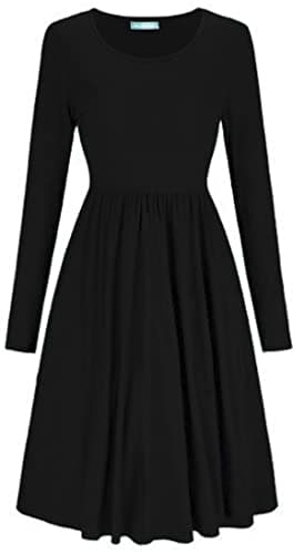 Image of Mustwearit New Womens Ladies Frankie Smock Swing Skater Dress Ladies Flared Ruched Gathered Waist Dress UK 8-26 Black