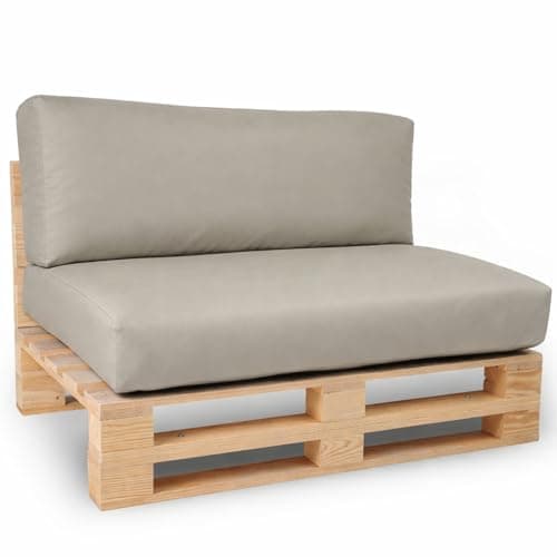 Image of bananair - Pallet Cushions Outdoor - Waterproof & UV Resistant Fabric - Comfortable Foam Padded Garden Furniture Cushions (1 Seat 120x80 cm + 1 Back 120x40 cm, Light Grey)
