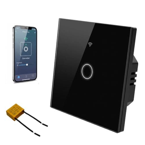Image of WIFI Smart Touch Light Switch, Touch Wall Switch 1 Gang 1 Way with Tempered Glass Panel and LED Backlight, White Single Light Switch Compatible with Alexa Google Home Tuya No Neutral Wire