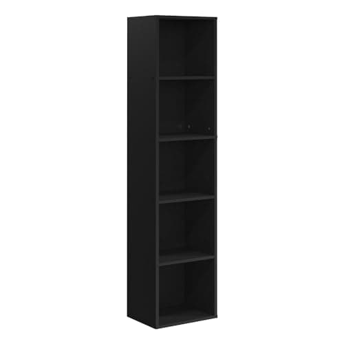 Image of Panana Wooden Cube Bookcase - 2/3/4/5/6 Tier Display Unit Tall Narrow Bookshelf for Office, Living Room, Bedroom Furniture (Black, 5-Tier)