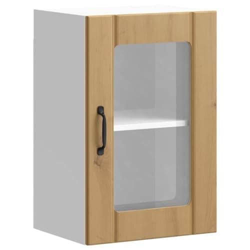 Image of vidaXL Kitchen Wall Cabinet - Glass Door, Engineered Wood, Artisan Oak, 40x31x60cm, Lucca Range, Modern Style