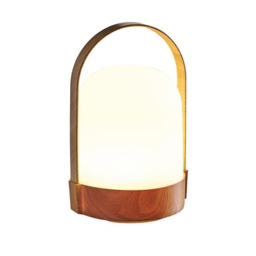Image of Coopers of Stortford - Wood Effect LED Lantern Light - Battery Powered Outdoor Portable Lamp with Handle - Warm White Glow, Weatherproof Scandi Style