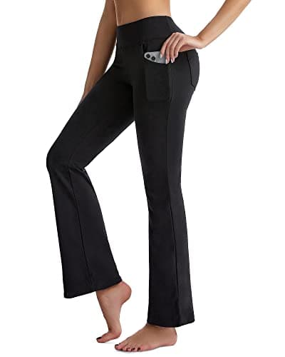 Image of CAMBIVO Ladies Stretch Bootleg Trousers, Bootcut Yoga Pants for Women, Comfy Soft Flared Leggings with Pockets and Elasticated Waist for Sports, Casual Wear(Black, M)