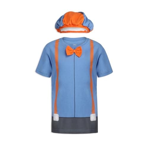 Image of Blippi Roleplay Shirt and Hat Roleplay Set with Printed Bow Tie and Suspenders, Orange/Blue - Blue - 2 Years