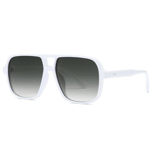 Image of Long Keeper Retro Square Pilot Sunglasses for Women Men Oversize Retro Aviation Square Sunglasses Double Bridge Sun Glasses Vintage Shades UV400 (White Frame - Gradient Grey Lens)