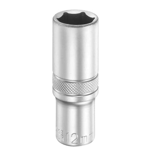 Image of sourcing map 6 Points Deep Socket 1/4" Drive 12mm Deep Metric CR-V Steel Polished Nickel Plating Flip Sleeve 50mm / 2" Extra Long Socket Tool for Home Auto Nuts Bolts Repair