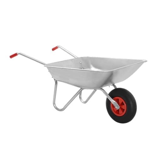Image of REQUISITE NEEDS 65L Cart Garden Wheelbarrow, Galvanised, Silver, Pneumatic Tyre 100KG Capacity