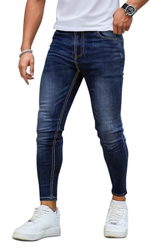 Image of GINGTTO Skinny Jeans for Men Men's Slim Fit Stretch Denim Pants Dark Blue Trousers 36