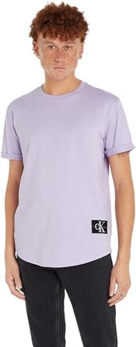 Image of Calvin Klein Jeans Men's Badge Short Turn Up Sleeve Round Neck T-Shirt, Purple (Pastel Lilac), XXS