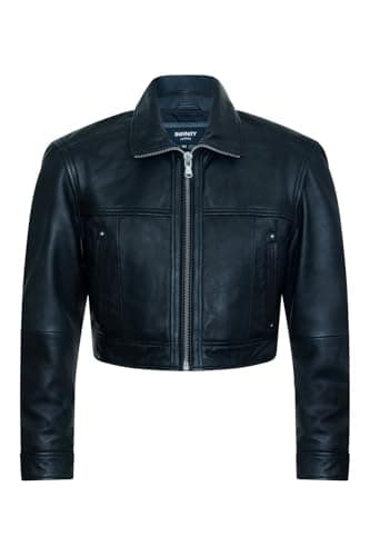 Image of Womens Black Cropped Classic Biker Leather Jacket