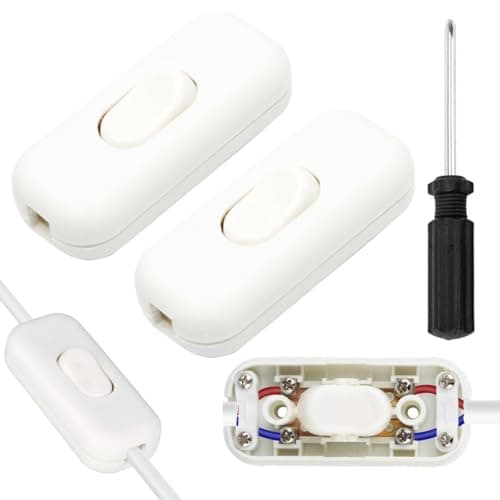 Image of 2 Pieces 6A Inline Switch Torpedo Switch with Screwdriver Double Pole Switching In-line Cord Switch Halfway Rocker Button Accepts 2 Core for Small Appliance or Lamp (White)