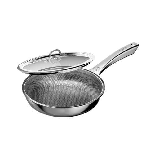 Image of EvoFar 24cm Tri-Ply Stainless Steel Non Stick Frying Pan with Lid, Induction Pan for Even Heat Cooking, Heat-Resistant Handle, Suitable for All Hobs