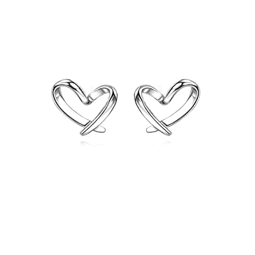 Image of Reffeer Solid 925 Sterling Silver Tiny Heart Stud Earrings for Women Earrings Love Heart Stud Earrings (A-Silver)