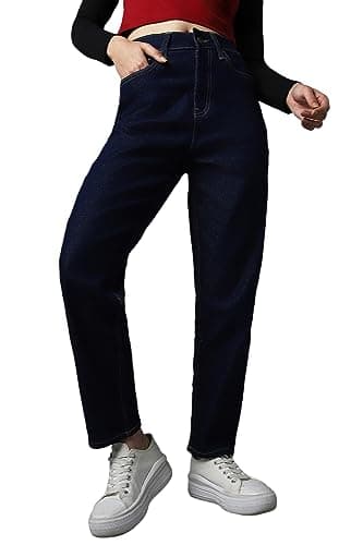 Image of High Star Mom Fit High Distress Non-Stretch Jeans, Blue 1, 30