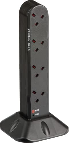 Image of Knightsbridge ML 8 Gang 2 m Surge Protected Tower Extension Lead,Black