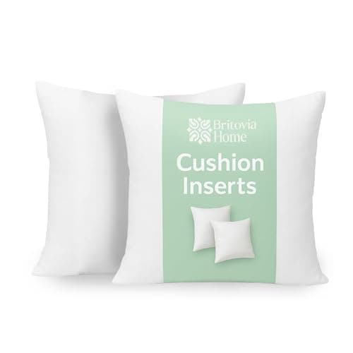 Image of Britovia Home Pack of 2 Hypoallergenic Cushion pads 40cm x 40cm - White polyster square Cushions - Standard stuffer pack of Cushion inserts 40cm x40 cm (16x16 Inches)