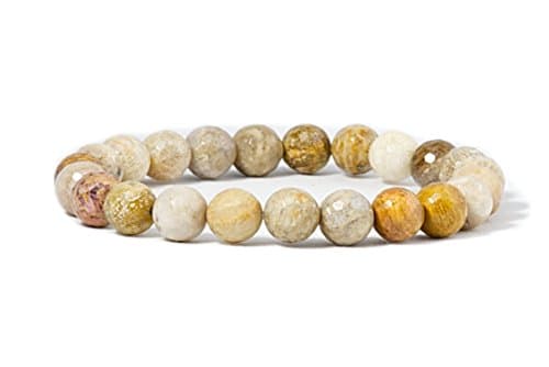 Image of Cherry Tree Collection Natural Semi-Precious Gemstone Beaded Stretch Bracelet 8mm Round Beads 7" (Fossil Coral Faceted)