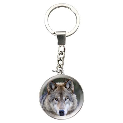 Image of Magnidome Deluxebase Wolf Keychain – Crystal Glass Dome Animal Key Ring with Stainless Steel Chain, Cute Wolf Key Holder for Fun Bag Charms and Novelty Gifts.